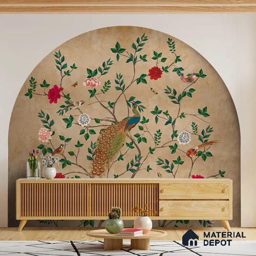 Pakhi Beige Chinoiserie Design Handmade (Customised Size Wallpaper )
