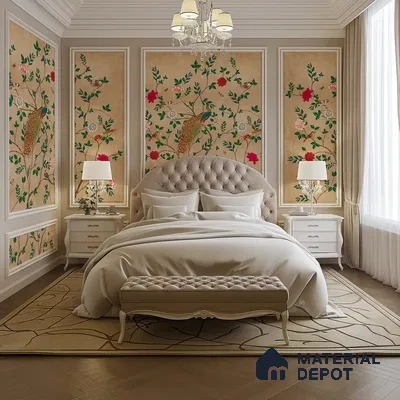 Pakhi Beige Chinoiserie Design Canvas (Customised Size Wallpaper )