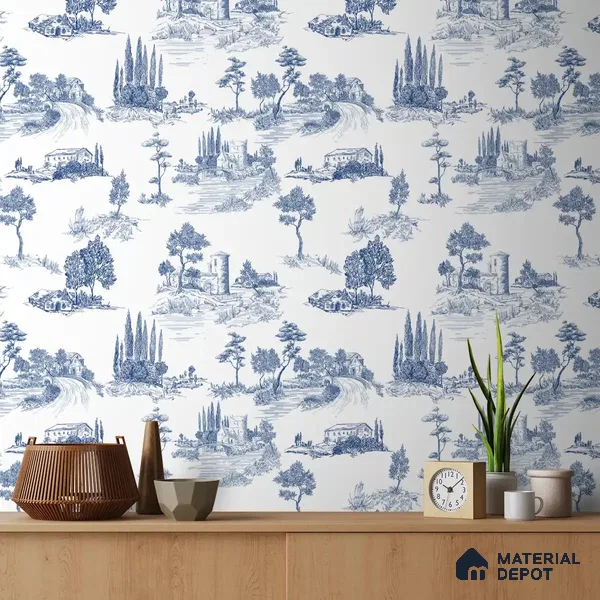 Chic Toile Design 10 Meter x 19.68 Inches Canvas Wallpaper - 54 Sq. Ft. | Minimum 15% wastage during installation