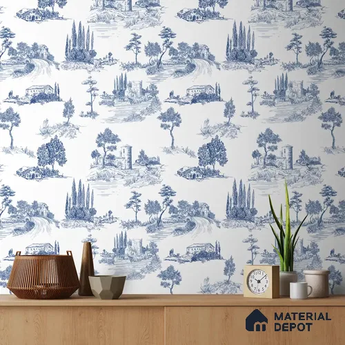 Chic Toile Design 10 Meter x 19.68 Inches Soft Feel Wallpaper - 54 Sq. Ft. | Minimum 15% wastage during installation