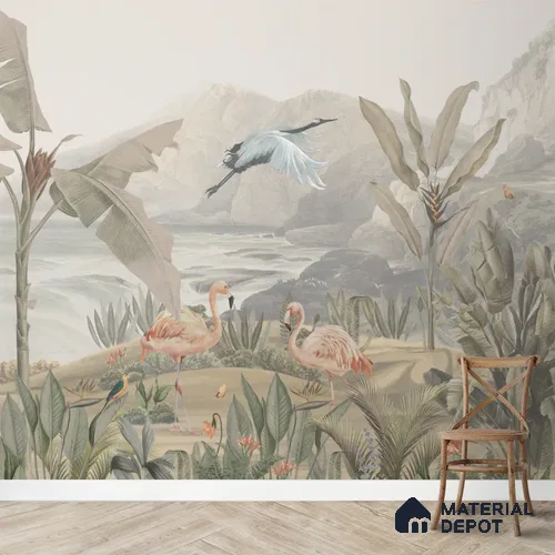 Tropical Jungle Themed Wallpaper Soft Feel Vintage Style (Customised Wallpaper)