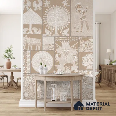 Geet Madhubani Handmade Clay Beige Color (Customised Wallpaper)