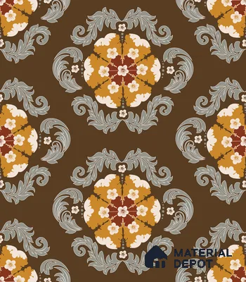 PDK004-9 | Brown & Rust Scroll Medallion Damask Customized Patterned Wallpaper - Premium Paper