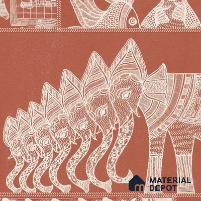 Geet Madhubani Canvas Wallpaper, Terracotta Red (Customised Wallpaper)