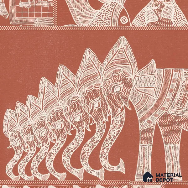 Geet Madhubani Canvas Wallpaper, Terracotta Red (Customised Wallpaper)