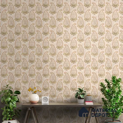 Indian Paisley Design , Cream 10 Meter x 19.68 inches Soft Feel Wallpaper - 54 Sq. Ft. | Minimum 15% wastage during installation