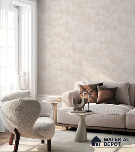 81352-1 | Cream & White Satin Wave Texture Patterned Wallpaper - 5 Meter x 42 Inch, 57 Sq. Ft. (Min. 15% Wastage)