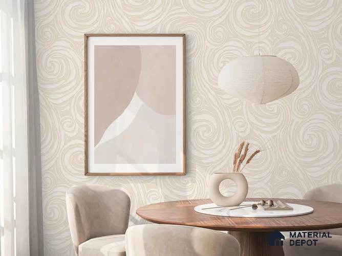 81345-3 | Cream & Gold Swirl Texture Patterned Wallpaper - 5 Meter x 42 Inch, 57 Sq. Ft. (Min. 15% Wastage)