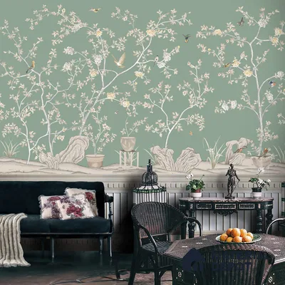 Verde Elegance, Handmade Chinoiserie (Customised Wallpaper)