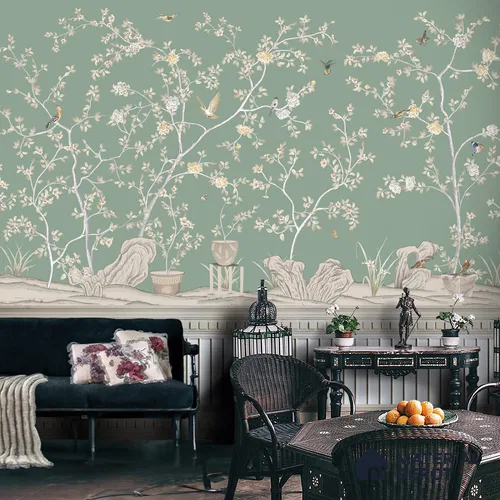 Verde Elegance, Sandstone Chinoiserie (Customised Wallpaper)