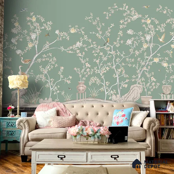 Verde Elegance, Canvas Chinoiserie (Customised Wallpaper)