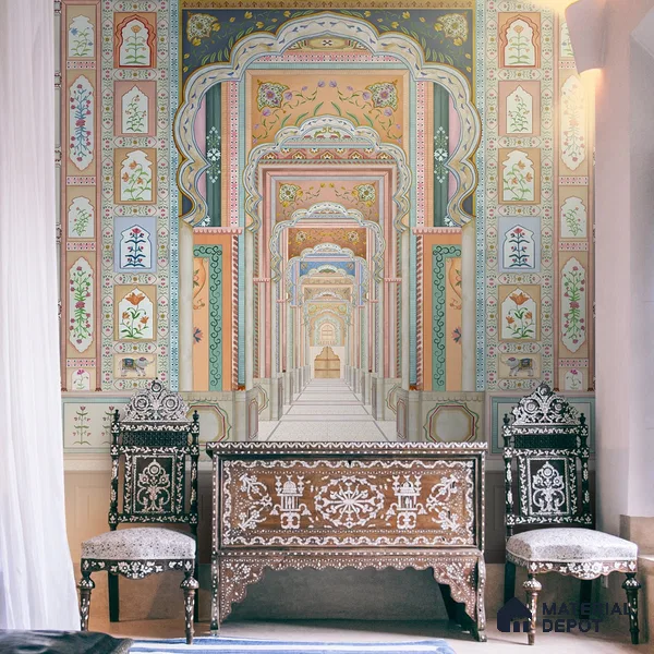 Dilli Darbar, Wallpaper in Suneherii Collection Handmade, Multicolor (Customised Wallpaper)
