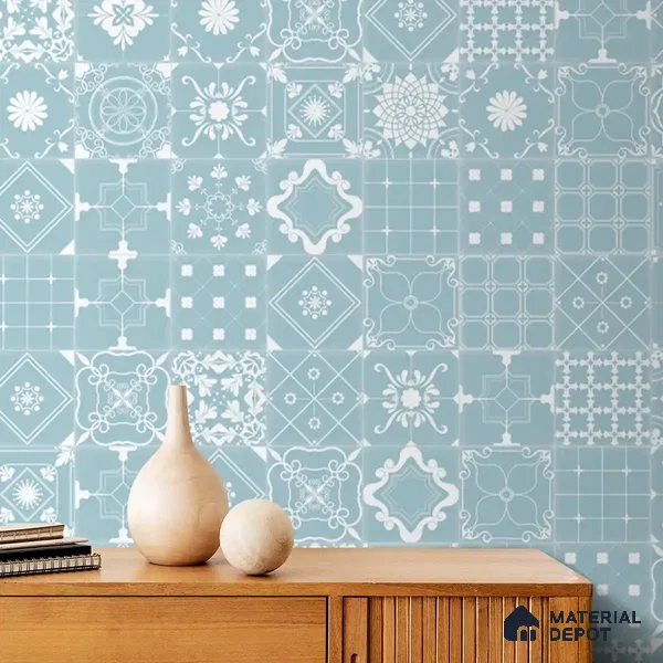 Moroccan Beauty Light Blue & White Handmade (Customised Wallpaper)
