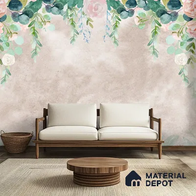 Water Color Hanging Pink Customized Floral Wallpaper - Soft Feel