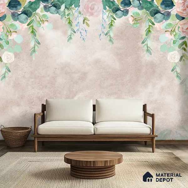 Water Color Hanging Pink Customized Floral Wallpaper - Soft Feel