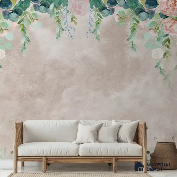 Water Color Hanging Pink Customized Floral Wallpaper - Soft Feel