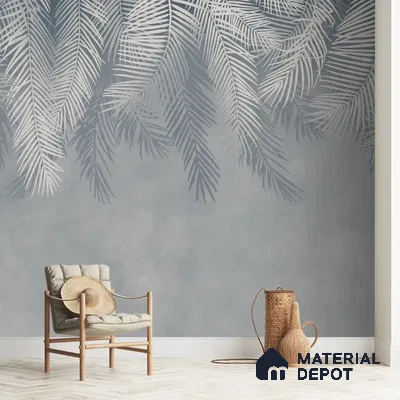 Hanging Tropical Leaves Design Blue Handmade (Customised Wallpaper)