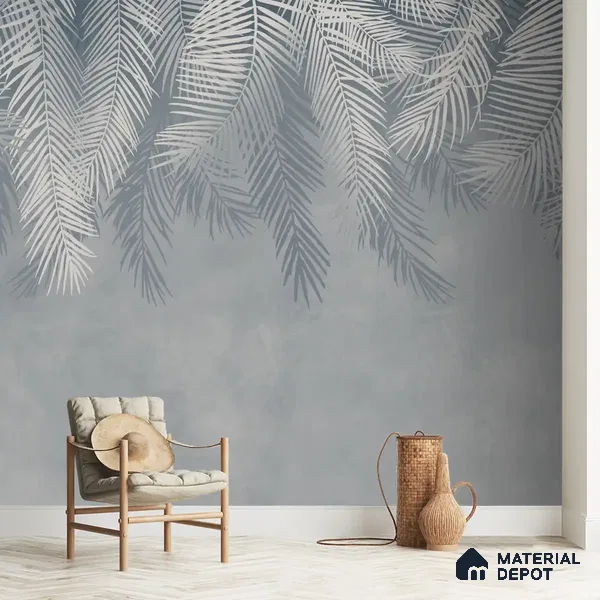 Hanging Tropical Leaves Design Blue Handmade (Customised Wallpaper)