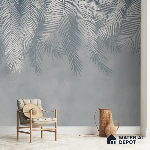 Hanging Tropical Leaves Design Blue Soft Feel (Customised Wallpaper)