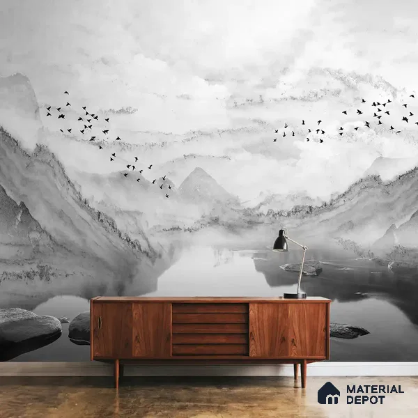 Marble Effect Scenery Customised Black & White Soft Feel (Customised Wallpaper)