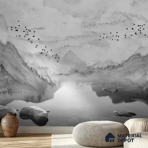 Marble Effect Scenery Customised Black & White Soft Feel (Customised Wallpaper)