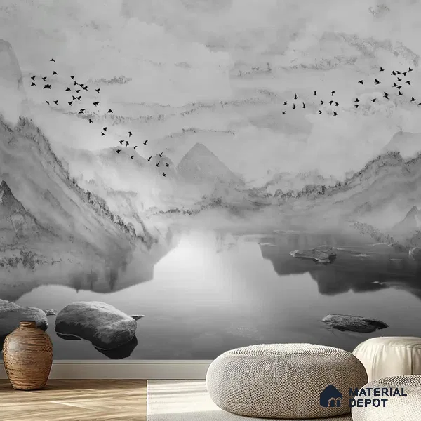 Marble Effect Scenery Customised Black & White Soft Feel (Customised Wallpaper)