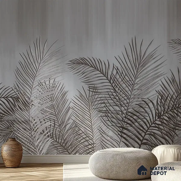 Dark Tropical Leaves in Textured Background Canvas (Customised Wallpaper)