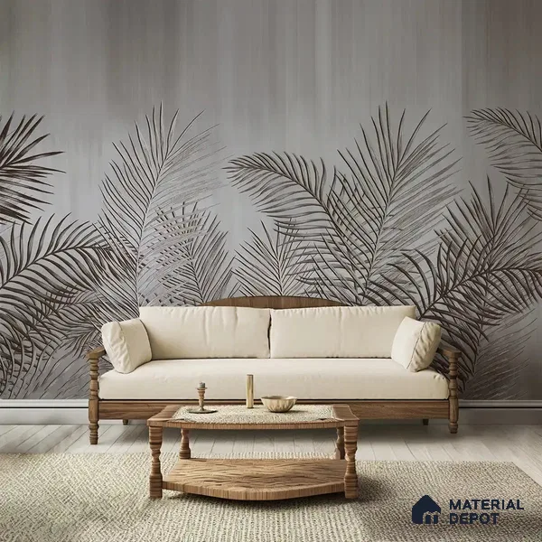 Dark Tropical Leaves in Textured Background Handmade (Customised Wallpaper)