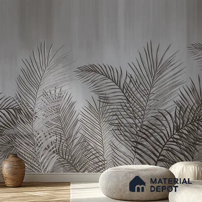 Dark Tropical Leaves in Textured Background Handmade (Customised Wallpaper)