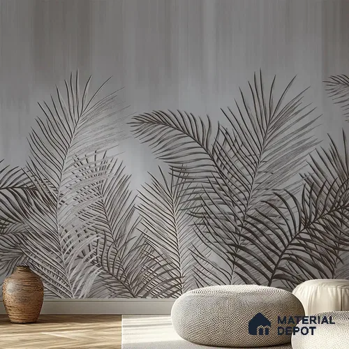 Dark Tropical Leaves in Textured Background Handmade (Customised Wallpaper)