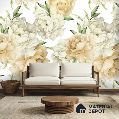 Big Flowers with Watercolor Effect Customised yellow Canvas (Customised Wallpaper)