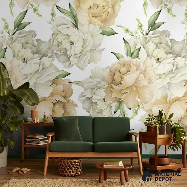 Big Flowers with Watercolor Effect Customised yellow Canvas (Customised Wallpaper)