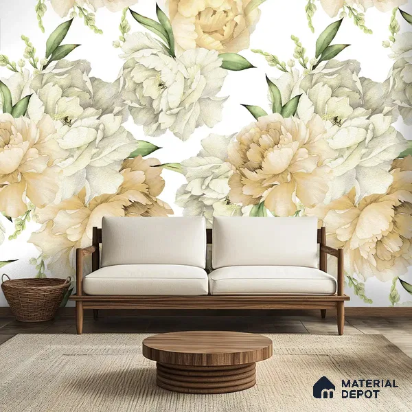 Big Flowers with Watercolor Effect Customised yellow Soft Feel (Customised Wallpaper)