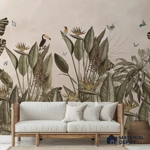 Tropical Theme Birds of Paradise Customised vintage look Soft Feel (Customised Wallpaper)