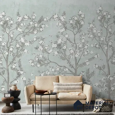 Chinoiserie Pattern for Walls, Light Green Canvas (Customised Wallpaper)
