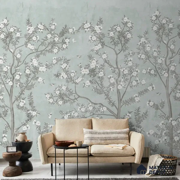 Chinoiserie Pattern for Walls, Light Green Handmade (Customised Wallpaper)