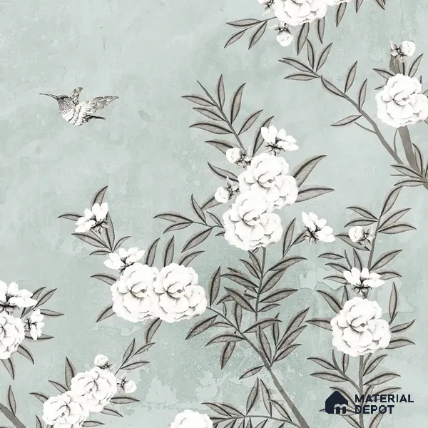 Chinoiserie Pattern for Walls, Light Green Handmade (Customised Wallpaper)