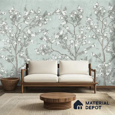 Chinoiserie Pattern for Walls, Light Green Soft Feel (Customised Wallpaper)