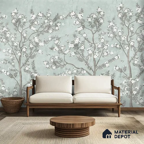 Chinoiserie Pattern for Walls, Light Green Soft Feel (Customised Wallpaper)
