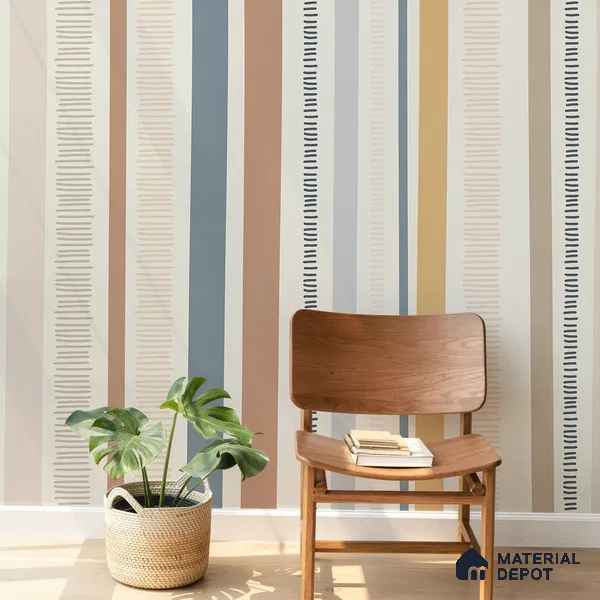 Linear Theme Abstract Modern Striped 10 Meter x 19.6 Inches Multicolor Canvas Wallpaper - 54 Sq. Ft.