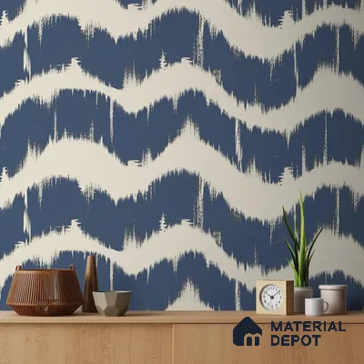 Indigo Waves Blue Modern Abstract for Walls Handmade (Customised Wallpaper)