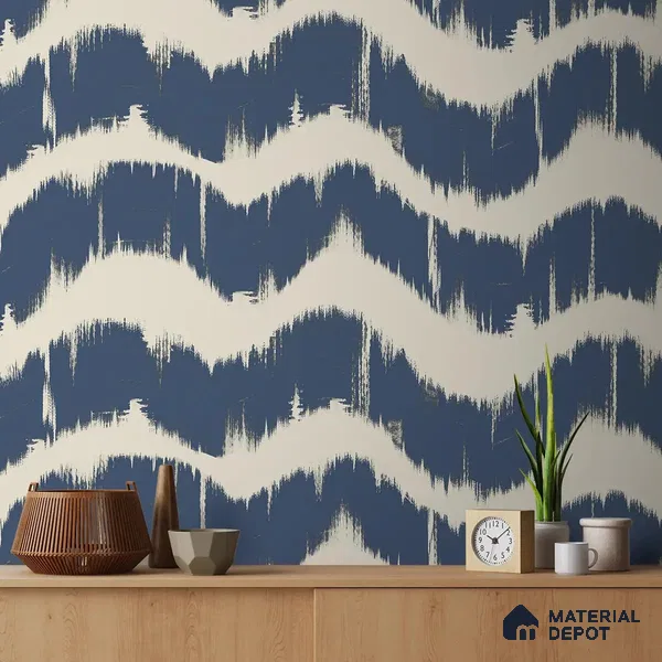 Indigo Waves Blue Modern Abstract for Walls Handmade (Customised Wallpaper)