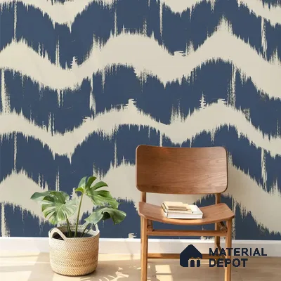 Indigo Waves Blue Modern Abstract for Walls Handmade (Customised Wallpaper)