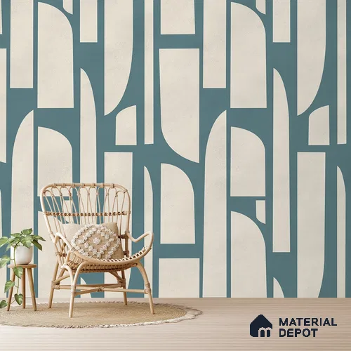 Rhythms Abstract Theme Modern Room , Teal Color Soft Feel (Customised Wallpaper)