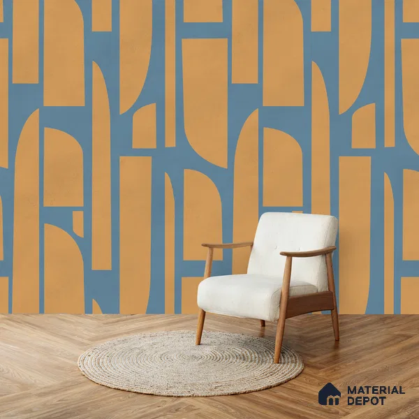 Rhythms Abstract Theme Modern Room , Blue & Yellow Canvas (Customised Wallpaper)