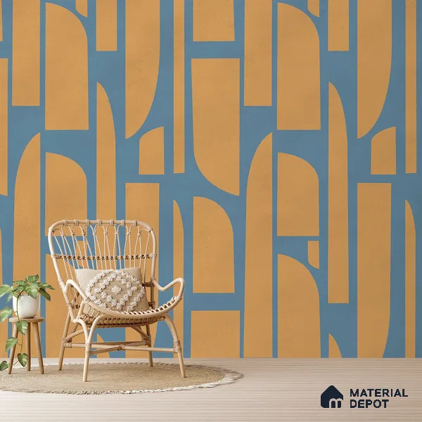 Rhythms Abstract Theme Modern Room , Blue & Yellow Canvas (Customised Wallpaper)