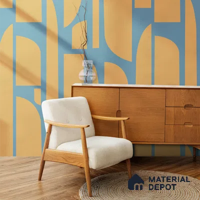Rhythms Abstract Theme Modern Room , Blue & Yellow Canvas (Customised Wallpaper)