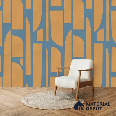 Rhythms Abstract Theme Modern Room , Blue & Yellow Handmade (Customised Wallpaper)