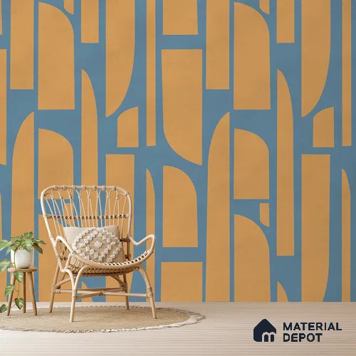 Rhythms Abstract Theme Modern Room , Blue & Yellow Handmade (Customised Wallpaper)