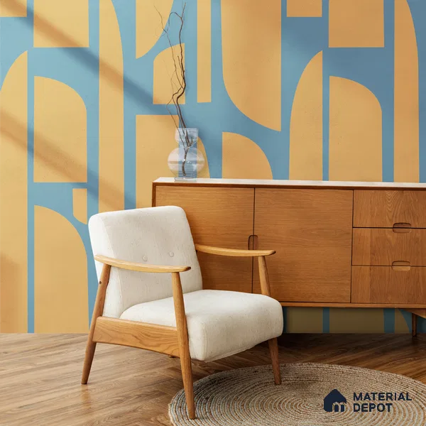 Rhythms Abstract Theme Modern Room , Blue & Yellow Soft Feel (Customised Wallpaper)